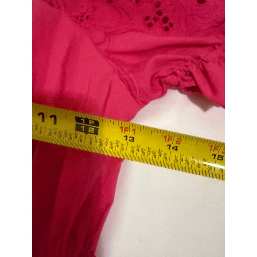 Ashley‎ & Sage Pink Eyelet Puff Sleeve Smocked Tiered Maxi Dress Womens L - Picture 9 of 11